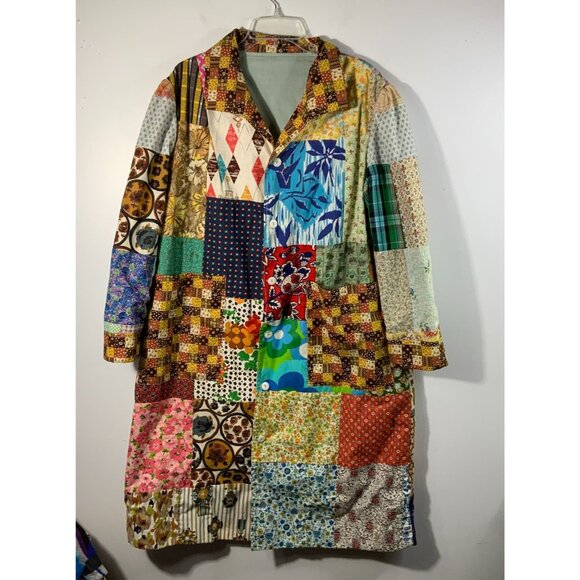 Womens Vintage Handmade Patchwork Duster Jacket House Coat XL/1X Read Flaw - Picture 1 of 12